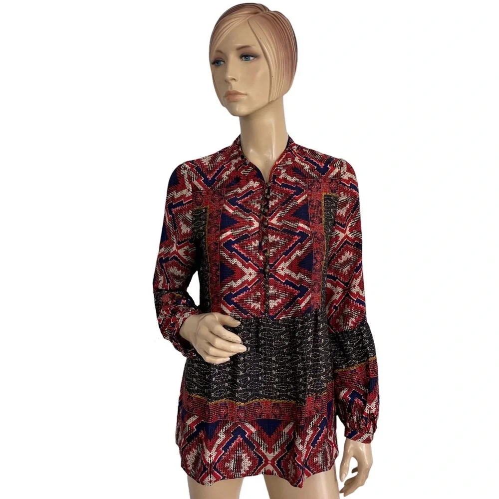 Anthropologie Konrad & Joseph Boho Geometric Peasant Blouse Red Small